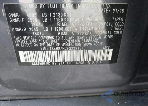 2016 Subaru Outback 2.5I Limited from USA, damaged, VIN 4S4BSANC9G3291310